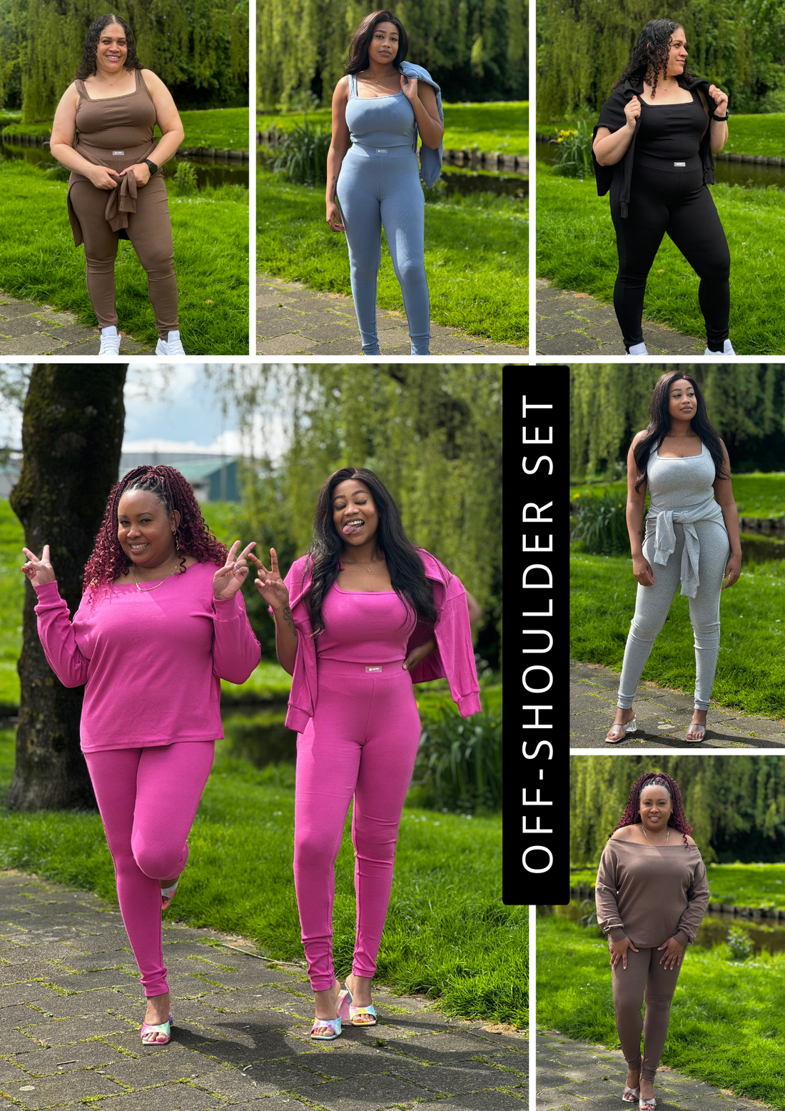 Off-shoulder 3-delige legging set: stijlvol en comfortabel huispak voor dames