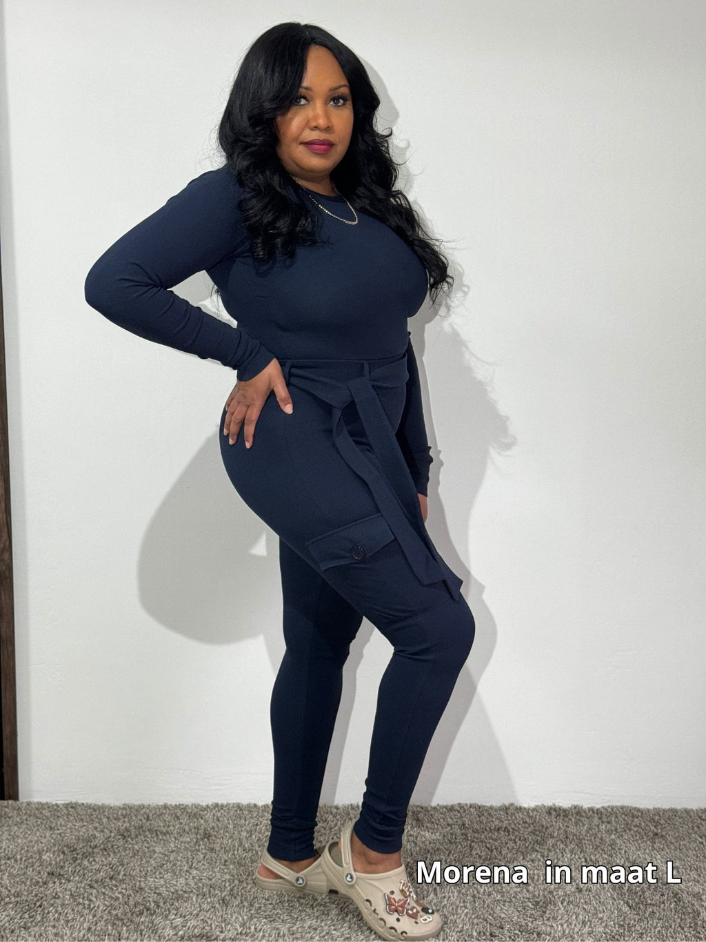 Donkerblauwe cargo leggings voor dames met comfortabele pasvorm