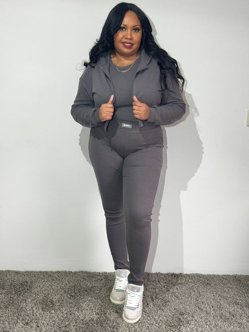 Grijze loungewear set voor dames met korte vest en aansluitende legging