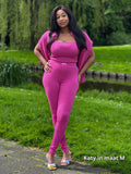 Off-shoulder 3-delige legging set voor dames in roze met stretch
