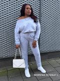 Grijs off-shoulder joggingpak voor dames met zachte stretch stof