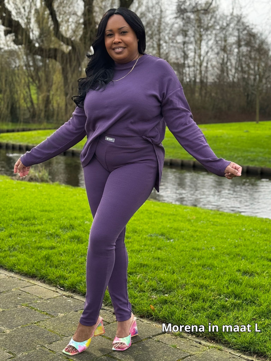 Paarse loungewear set voor dames met high-waist legging